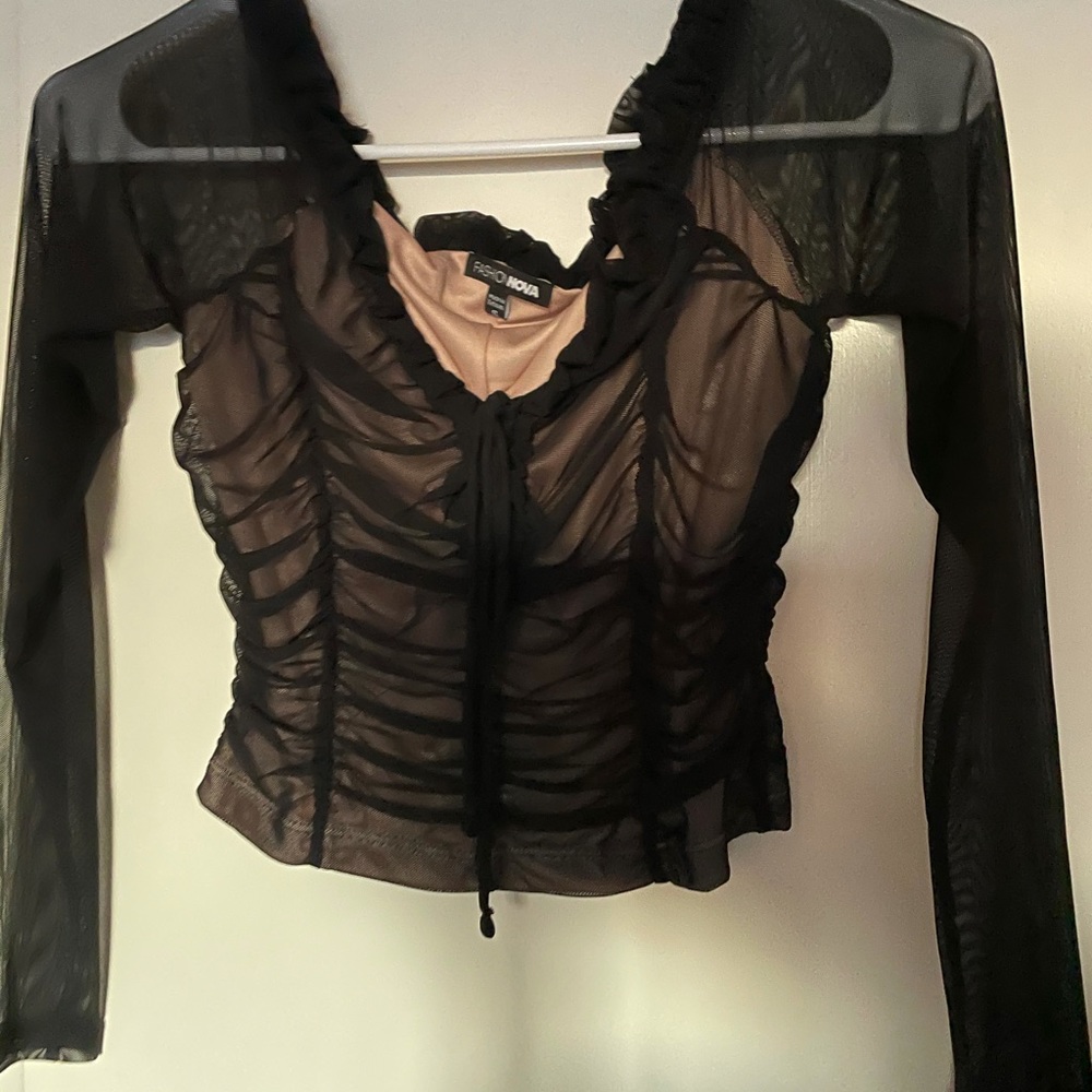 FashionNova black long sleeve mesh top